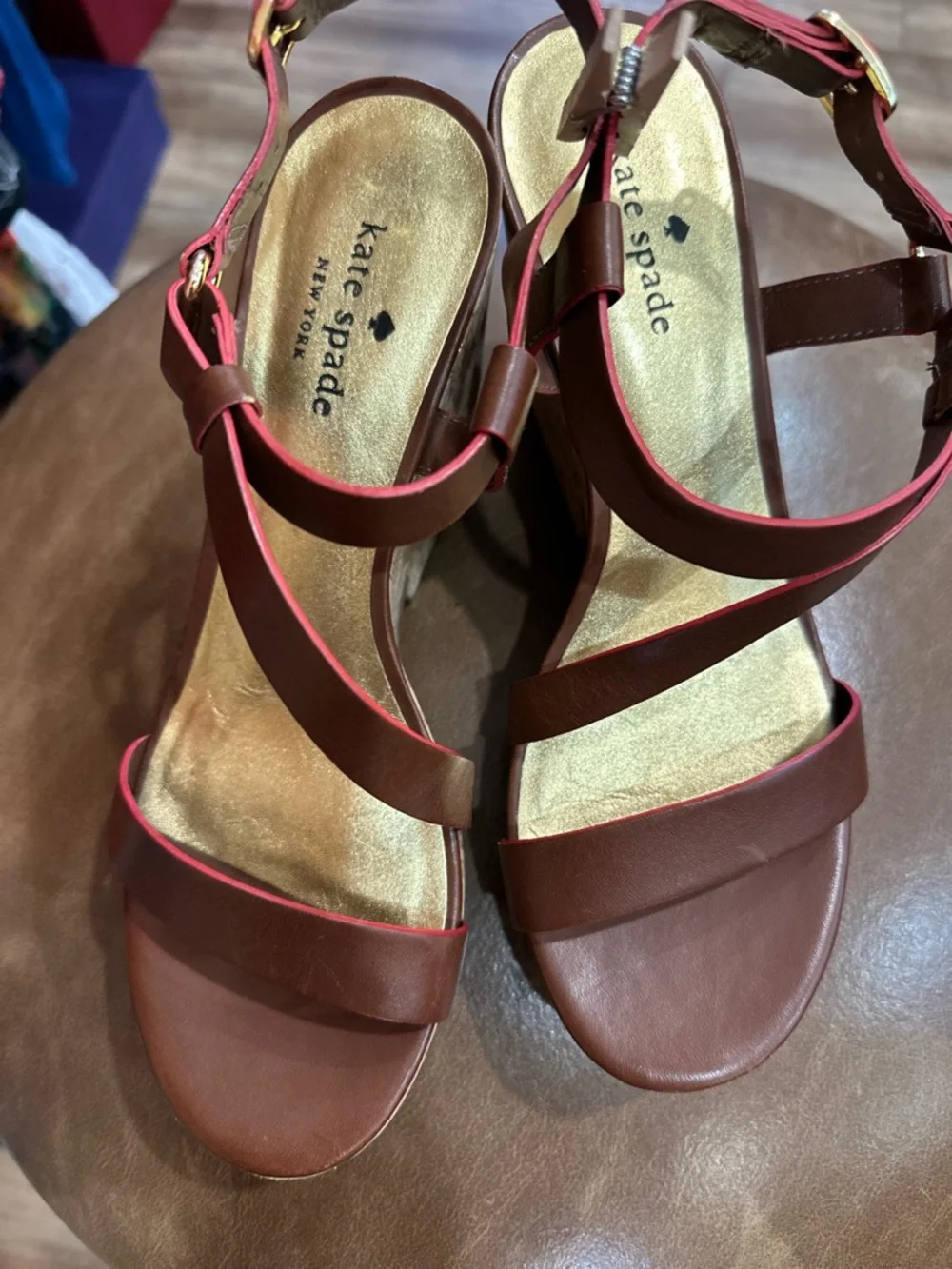kate spade Brown Cork Wedge Sandals with Strappy Ankle Buckle size 8 - Picture 7 of 8